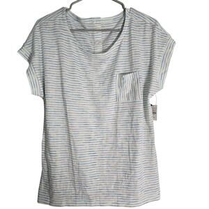 Talbots Petite XL Rainbow Stripe Tee Women’s Cotton Blend Pocket Casual Top